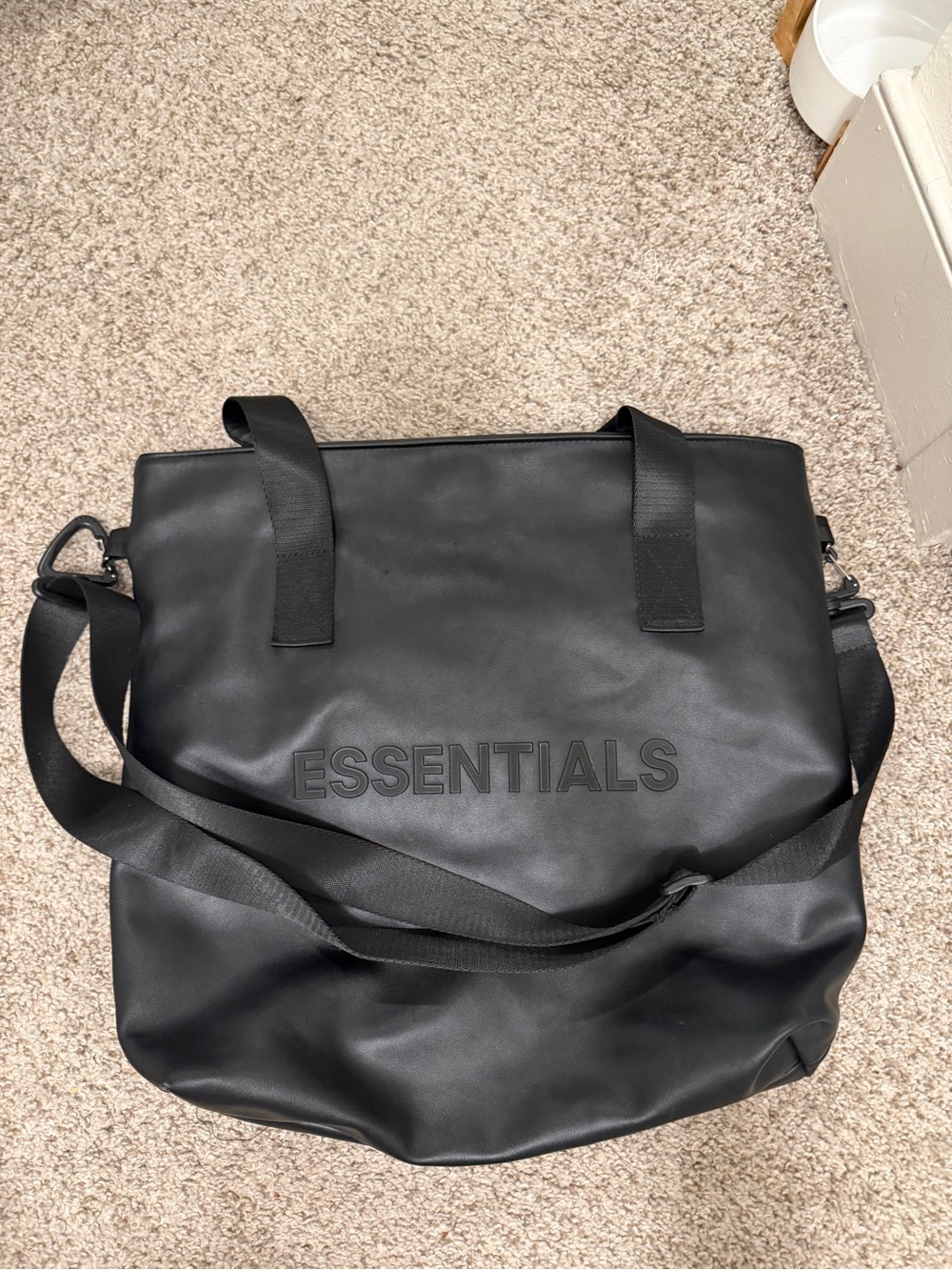 ESSENTIALS Black Leather Tote Bag